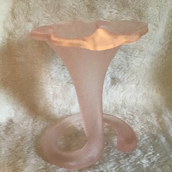 Art Nouveau Frosted Pink Art Glass Trumpet Vase - Picture 6 of 12